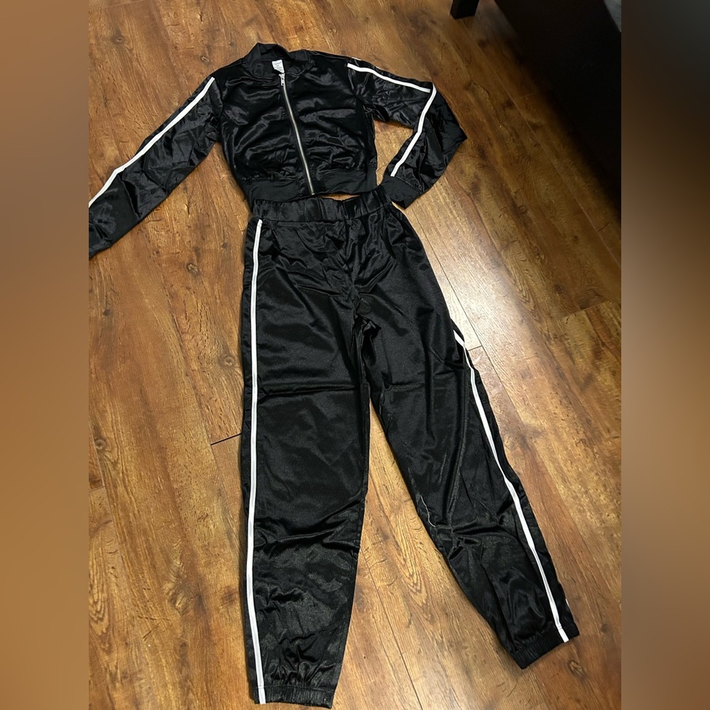Weissman Black and White Track Pants with Sporty Stripes